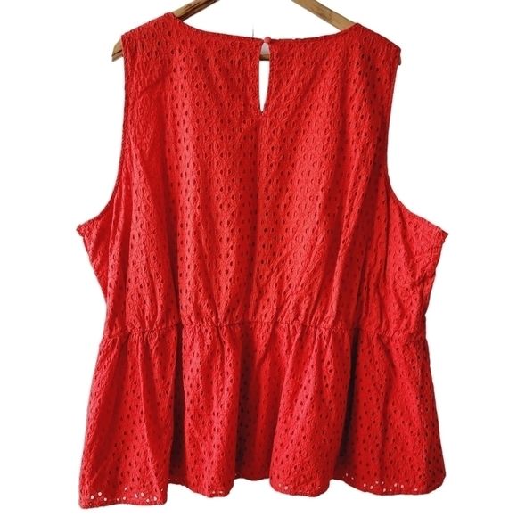 ☀️Lane Bryant Coral Red Eyelet Peplum Top - Picture 2 of 12